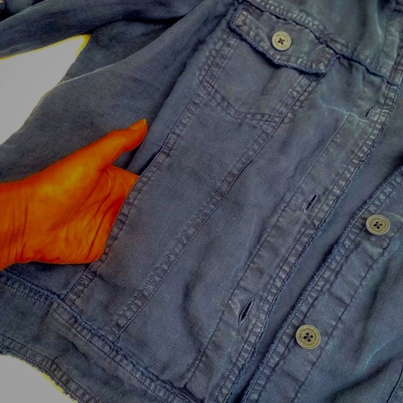 Tommy Bahama Blue Silver Bird Design Two Palms Linen Raw Edge Reworked Jacket,XL - Picture 7 of 16